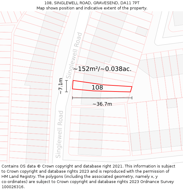 108, SINGLEWELL ROAD, GRAVESEND, DA11 7PT: Plot and title map