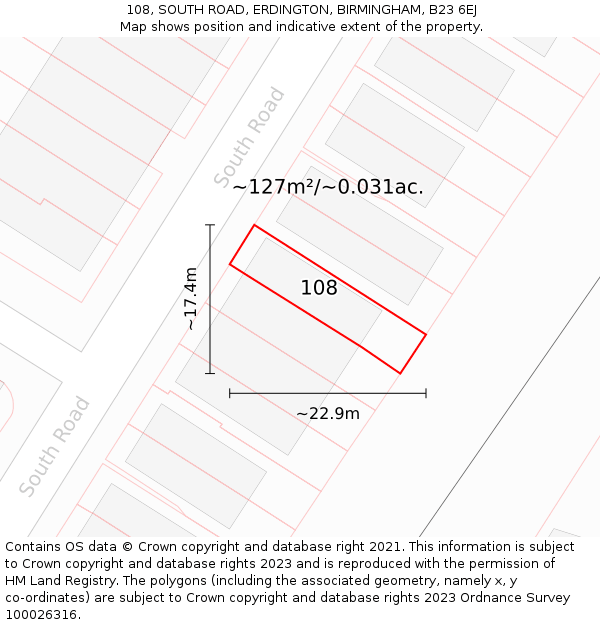 108, SOUTH ROAD, ERDINGTON, BIRMINGHAM, B23 6EJ: Plot and title map