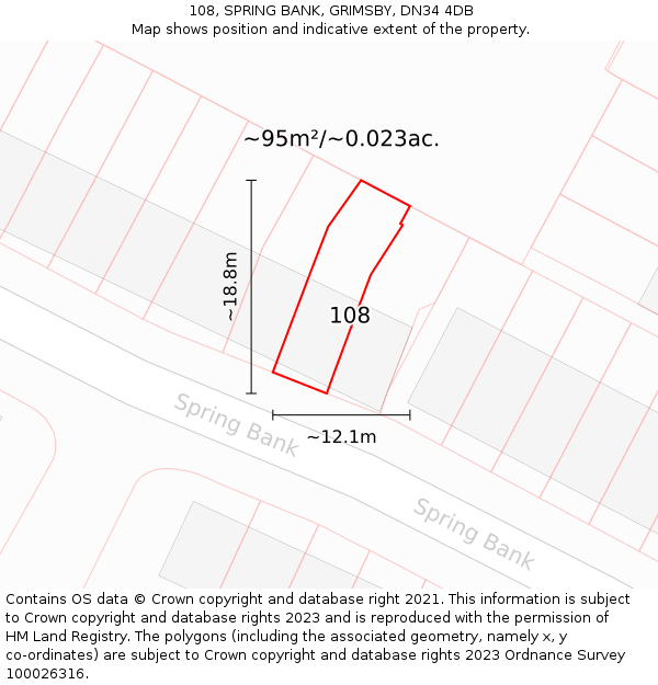 108, SPRING BANK, GRIMSBY, DN34 4DB: Plot and title map