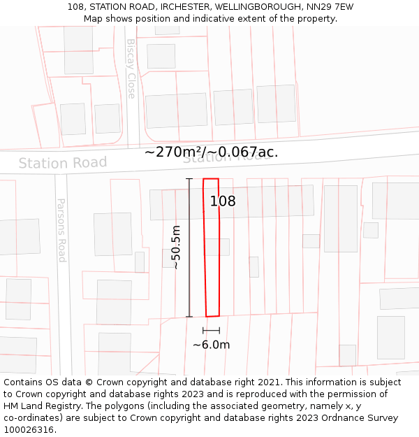 108, STATION ROAD, IRCHESTER, WELLINGBOROUGH, NN29 7EW: Plot and title map