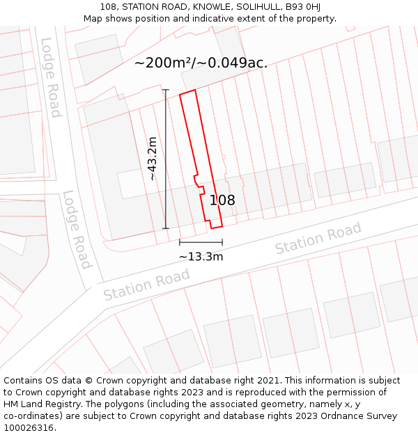 108, STATION ROAD, KNOWLE, SOLIHULL, B93 0HJ: Plot and title map