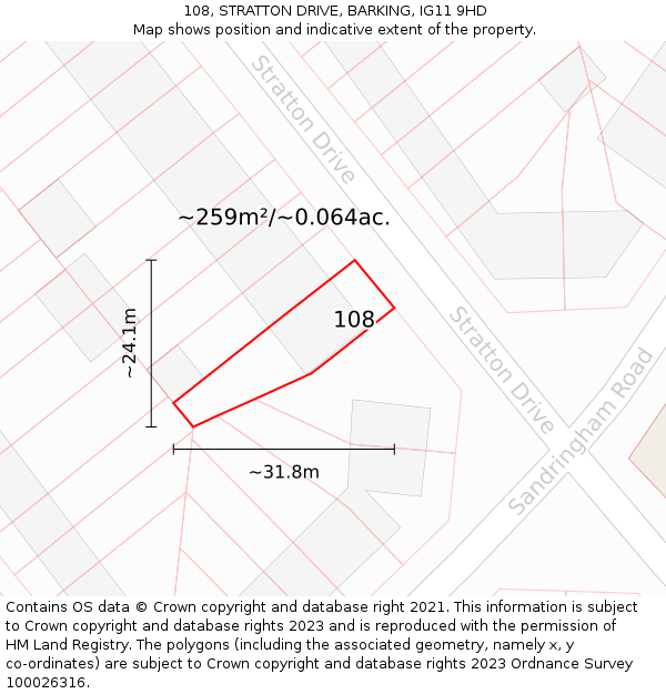 108, STRATTON DRIVE, BARKING, IG11 9HD: Plot and title map