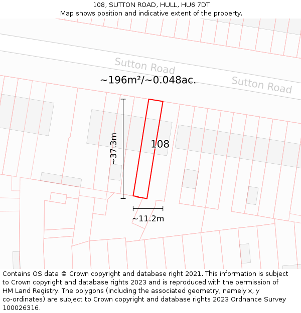108, SUTTON ROAD, HULL, HU6 7DT: Plot and title map