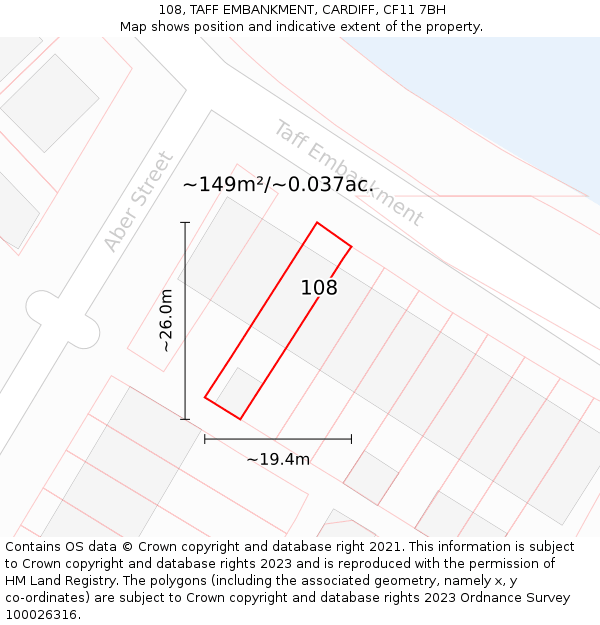 108, TAFF EMBANKMENT, CARDIFF, CF11 7BH: Plot and title map