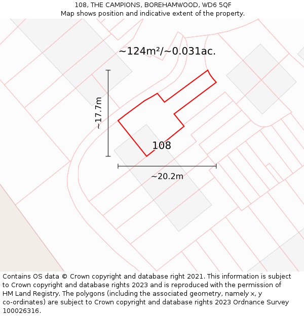 108, THE CAMPIONS, BOREHAMWOOD, WD6 5QF: Plot and title map