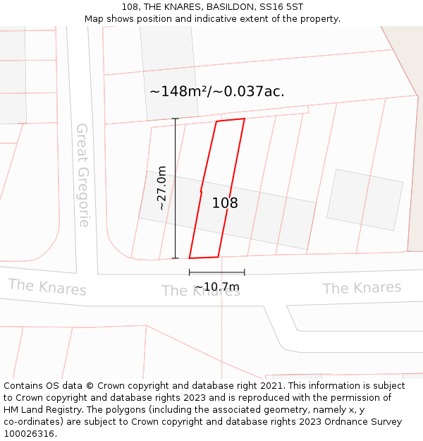 108, THE KNARES, BASILDON, SS16 5ST: Plot and title map