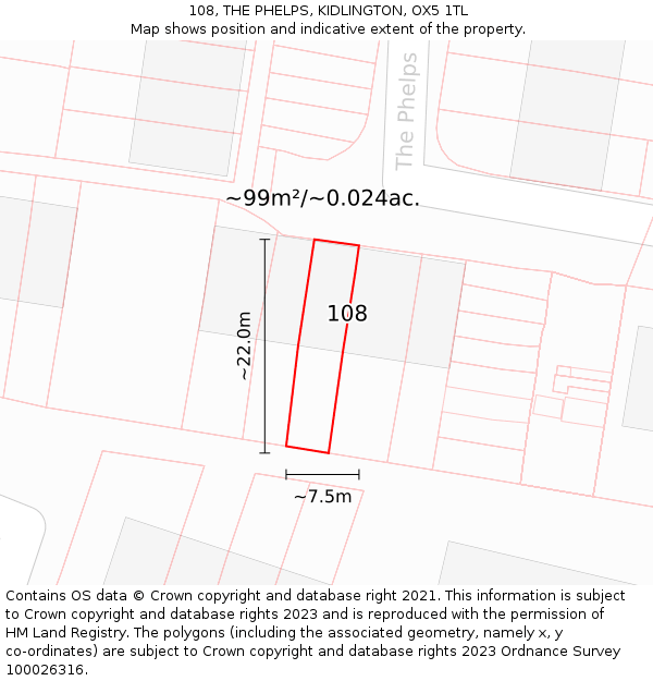 108, THE PHELPS, KIDLINGTON, OX5 1TL: Plot and title map
