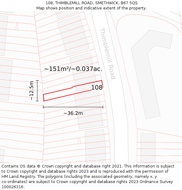 108, THIMBLEMILL ROAD, SMETHWICK, B67 5QS: Plot and title map