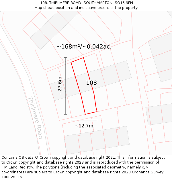 108, THIRLMERE ROAD, SOUTHAMPTON, SO16 9FN: Plot and title map