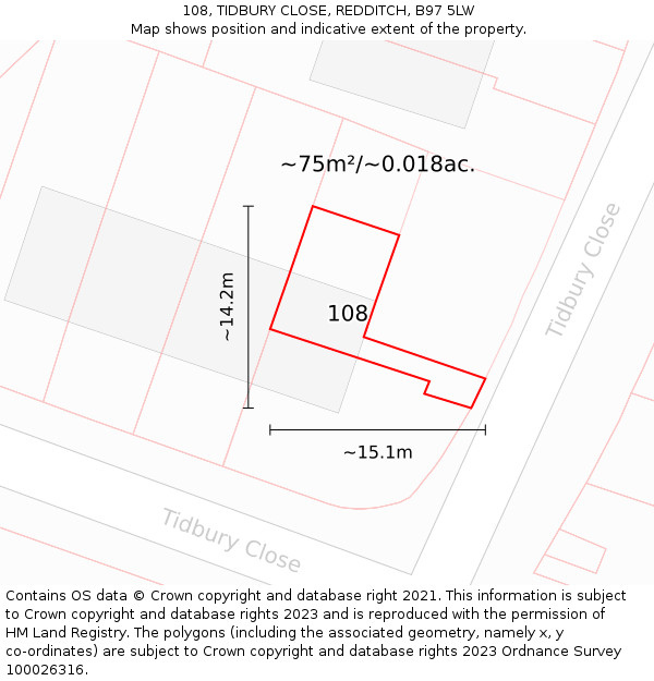 108, TIDBURY CLOSE, REDDITCH, B97 5LW: Plot and title map