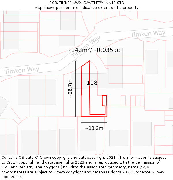 108, TIMKEN WAY, DAVENTRY, NN11 9TD: Plot and title map