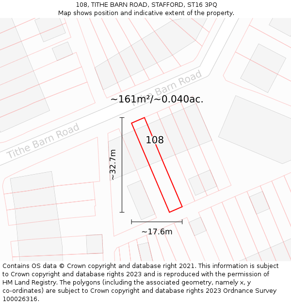 108, TITHE BARN ROAD, STAFFORD, ST16 3PQ: Plot and title map