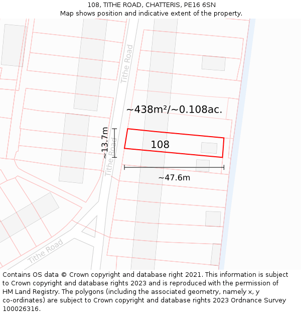 108, TITHE ROAD, CHATTERIS, PE16 6SN: Plot and title map