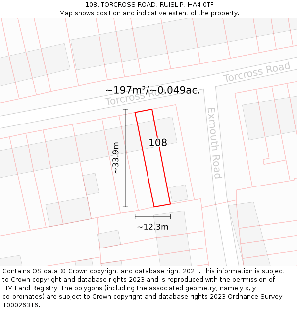 108, TORCROSS ROAD, RUISLIP, HA4 0TF: Plot and title map