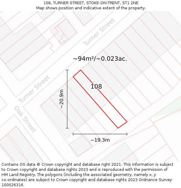 108, TURNER STREET, STOKE-ON-TRENT, ST1 2NE: Plot and title map