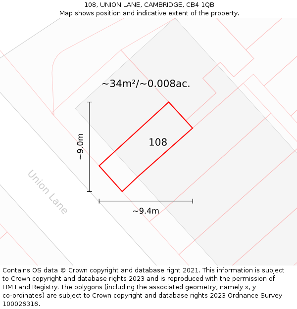 108, UNION LANE, CAMBRIDGE, CB4 1QB: Plot and title map