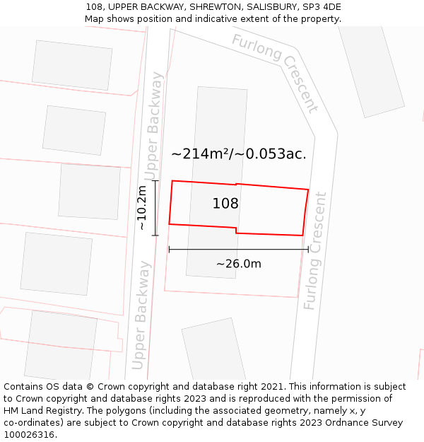 108, UPPER BACKWAY, SHREWTON, SALISBURY, SP3 4DE: Plot and title map