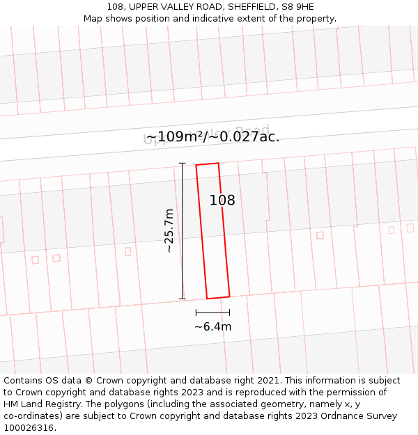 108, UPPER VALLEY ROAD, SHEFFIELD, S8 9HE: Plot and title map