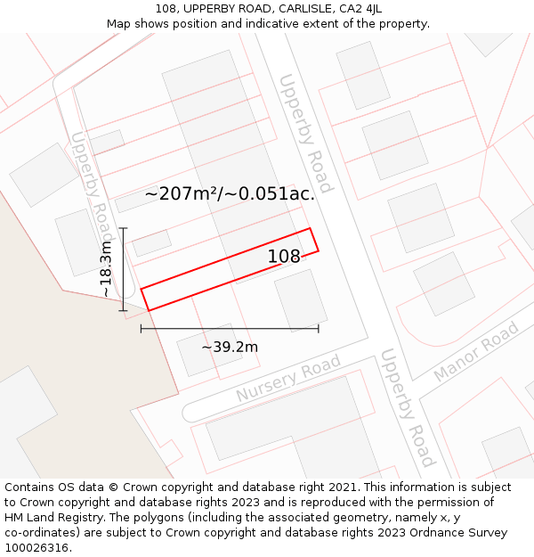 108, UPPERBY ROAD, CARLISLE, CA2 4JL: Plot and title map