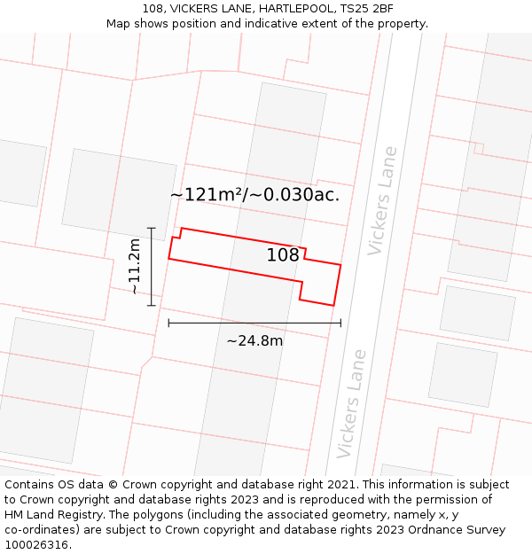 108, VICKERS LANE, HARTLEPOOL, TS25 2BF: Plot and title map