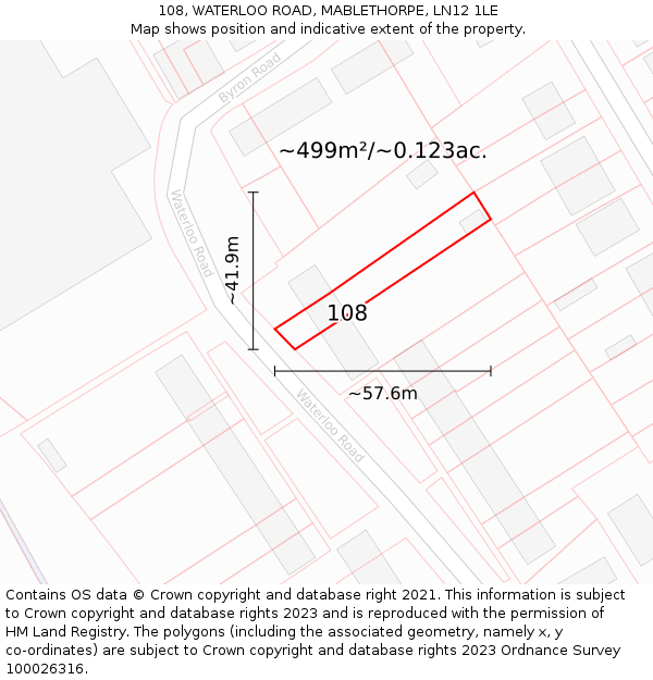 108, WATERLOO ROAD, MABLETHORPE, LN12 1LE: Plot and title map
