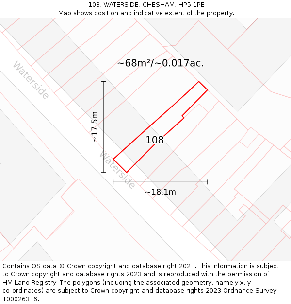 108, WATERSIDE, CHESHAM, HP5 1PE: Plot and title map