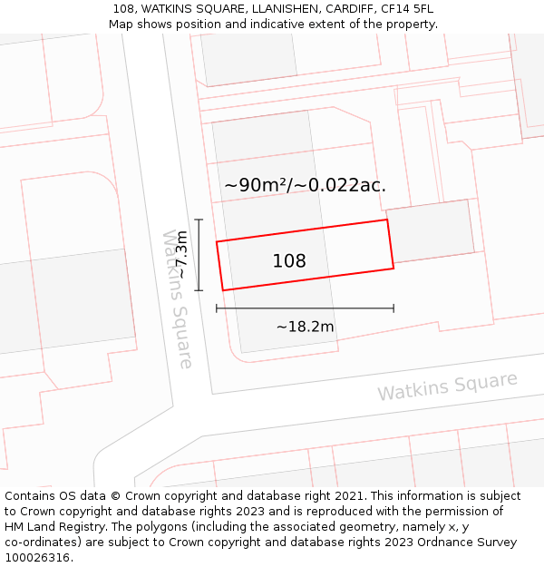 108, WATKINS SQUARE, LLANISHEN, CARDIFF, CF14 5FL: Plot and title map