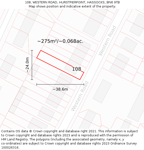 108, WESTERN ROAD, HURSTPIERPOINT, HASSOCKS, BN6 9TB: Plot and title map