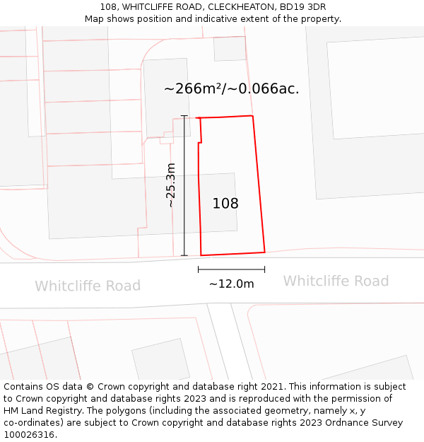 108, WHITCLIFFE ROAD, CLECKHEATON, BD19 3DR: Plot and title map