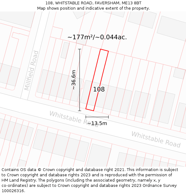 108, WHITSTABLE ROAD, FAVERSHAM, ME13 8BT: Plot and title map