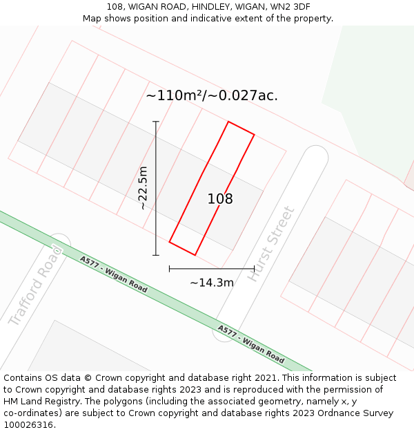 108, WIGAN ROAD, HINDLEY, WIGAN, WN2 3DF: Plot and title map