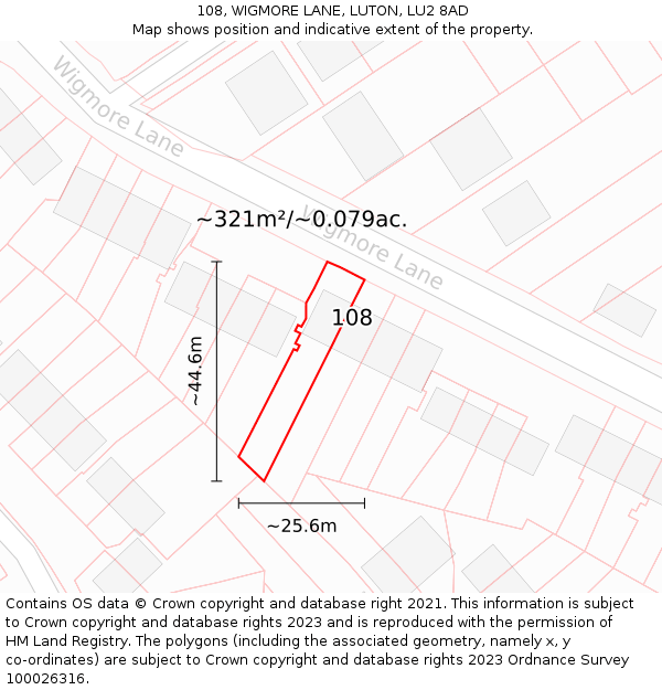 108, WIGMORE LANE, LUTON, LU2 8AD: Plot and title map