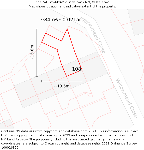 108, WILLOWMEAD CLOSE, WOKING, GU21 3DW: Plot and title map