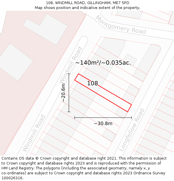 108, WINDMILL ROAD, GILLINGHAM, ME7 5PD: Plot and title map