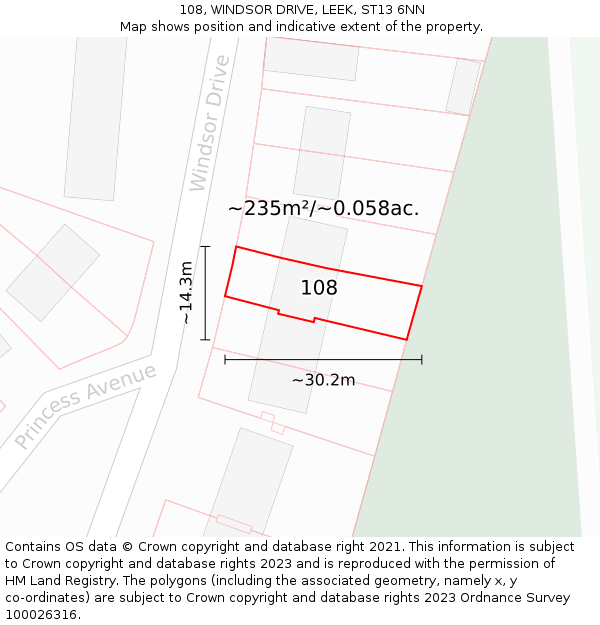 108, WINDSOR DRIVE, LEEK, ST13 6NN: Plot and title map