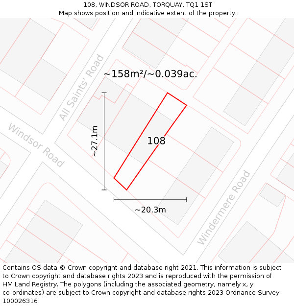 108, WINDSOR ROAD, TORQUAY, TQ1 1ST: Plot and title map