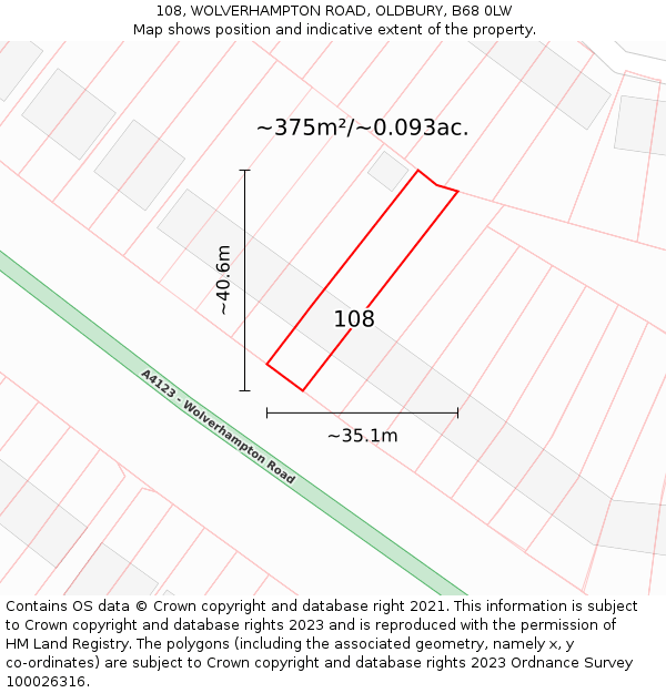 108, WOLVERHAMPTON ROAD, OLDBURY, B68 0LW: Plot and title map