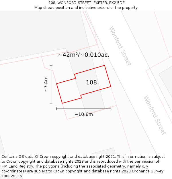 108, WONFORD STREET, EXETER, EX2 5DE: Plot and title map
