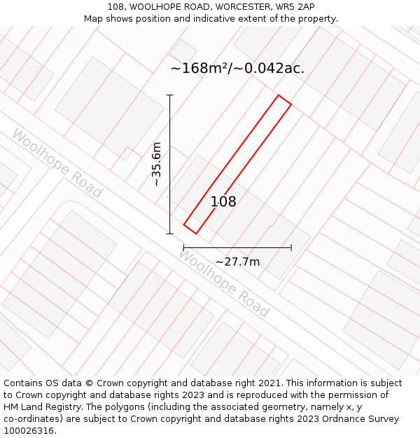 108, WOOLHOPE ROAD, WORCESTER, WR5 2AP: Plot and title map