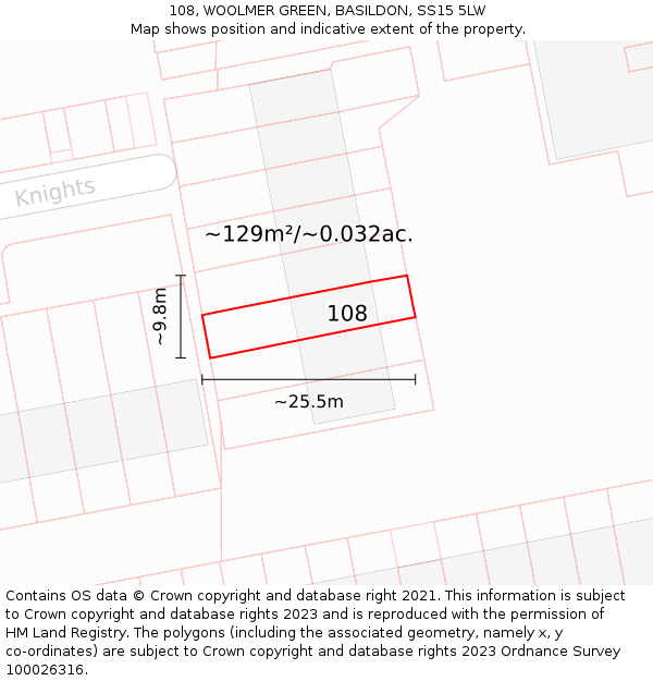 108, WOOLMER GREEN, BASILDON, SS15 5LW: Plot and title map
