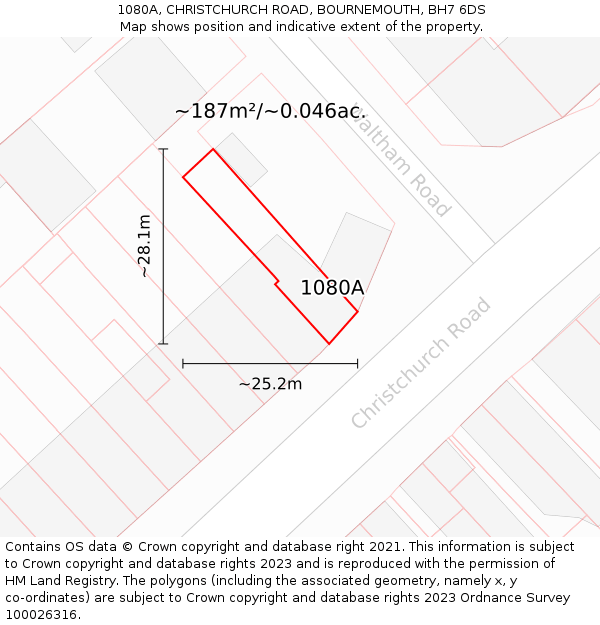 1080A, CHRISTCHURCH ROAD, BOURNEMOUTH, BH7 6DS: Plot and title map
