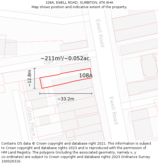 108A, EWELL ROAD, SURBITON, KT6 6HA: Plot and title map