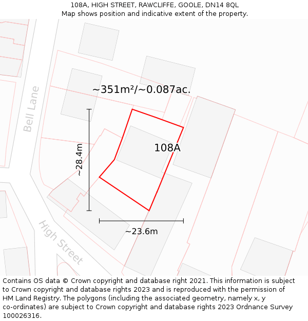 108A, HIGH STREET, RAWCLIFFE, GOOLE, DN14 8QL: Plot and title map