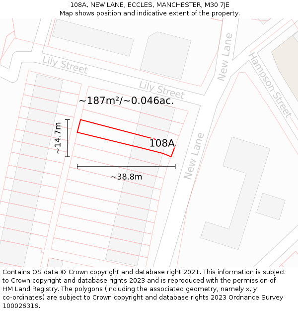 108A, NEW LANE, ECCLES, MANCHESTER, M30 7JE: Plot and title map