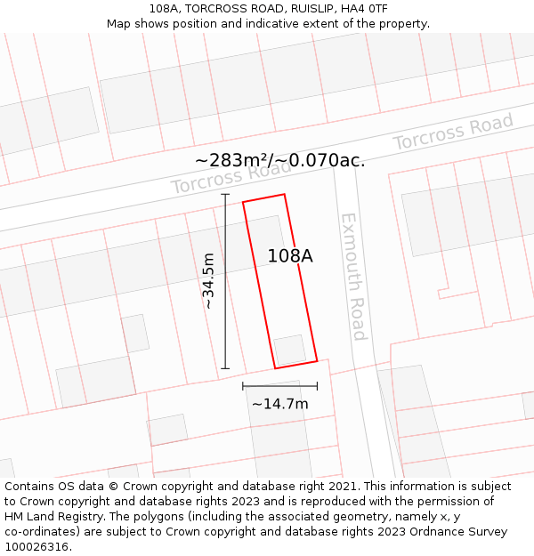 108A, TORCROSS ROAD, RUISLIP, HA4 0TF: Plot and title map