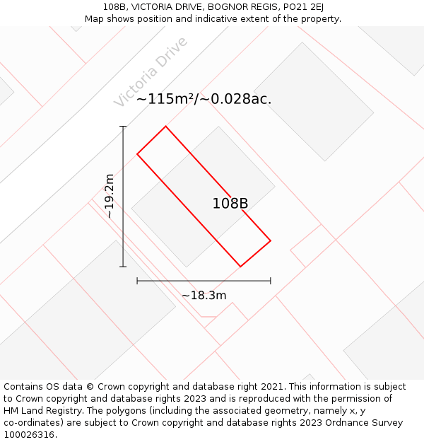 108B, VICTORIA DRIVE, BOGNOR REGIS, PO21 2EJ: Plot and title map