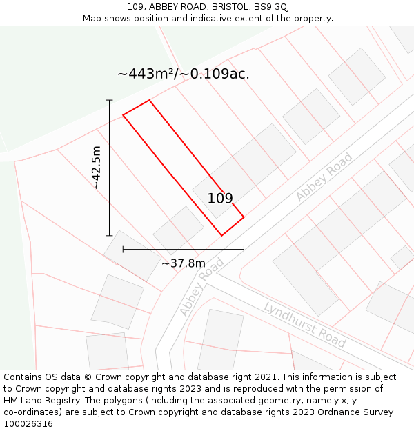 109, ABBEY ROAD, BRISTOL, BS9 3QJ: Plot and title map