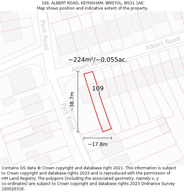 109, ALBERT ROAD, KEYNSHAM, BRISTOL, BS31 1AE: Plot and title map