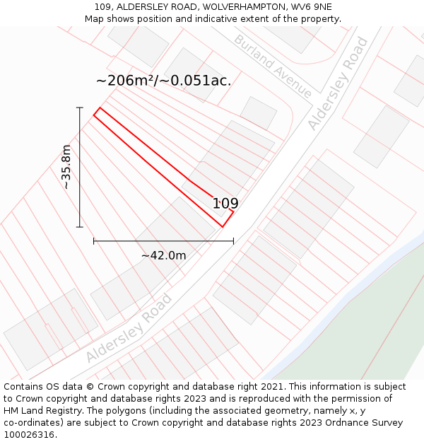 109, ALDERSLEY ROAD, WOLVERHAMPTON, WV6 9NE: Plot and title map