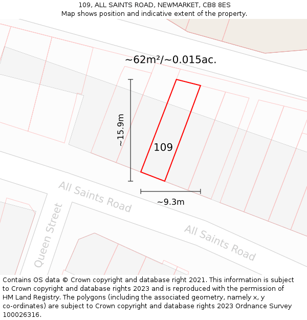 109, ALL SAINTS ROAD, NEWMARKET, CB8 8ES: Plot and title map